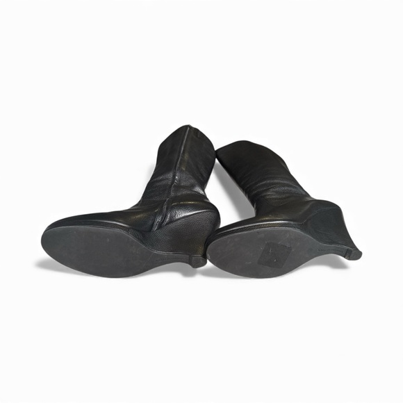 Banana Republic Black Pebbled Leather Knee High Wedge Boots Made in Brazil - Picture 7 of 12